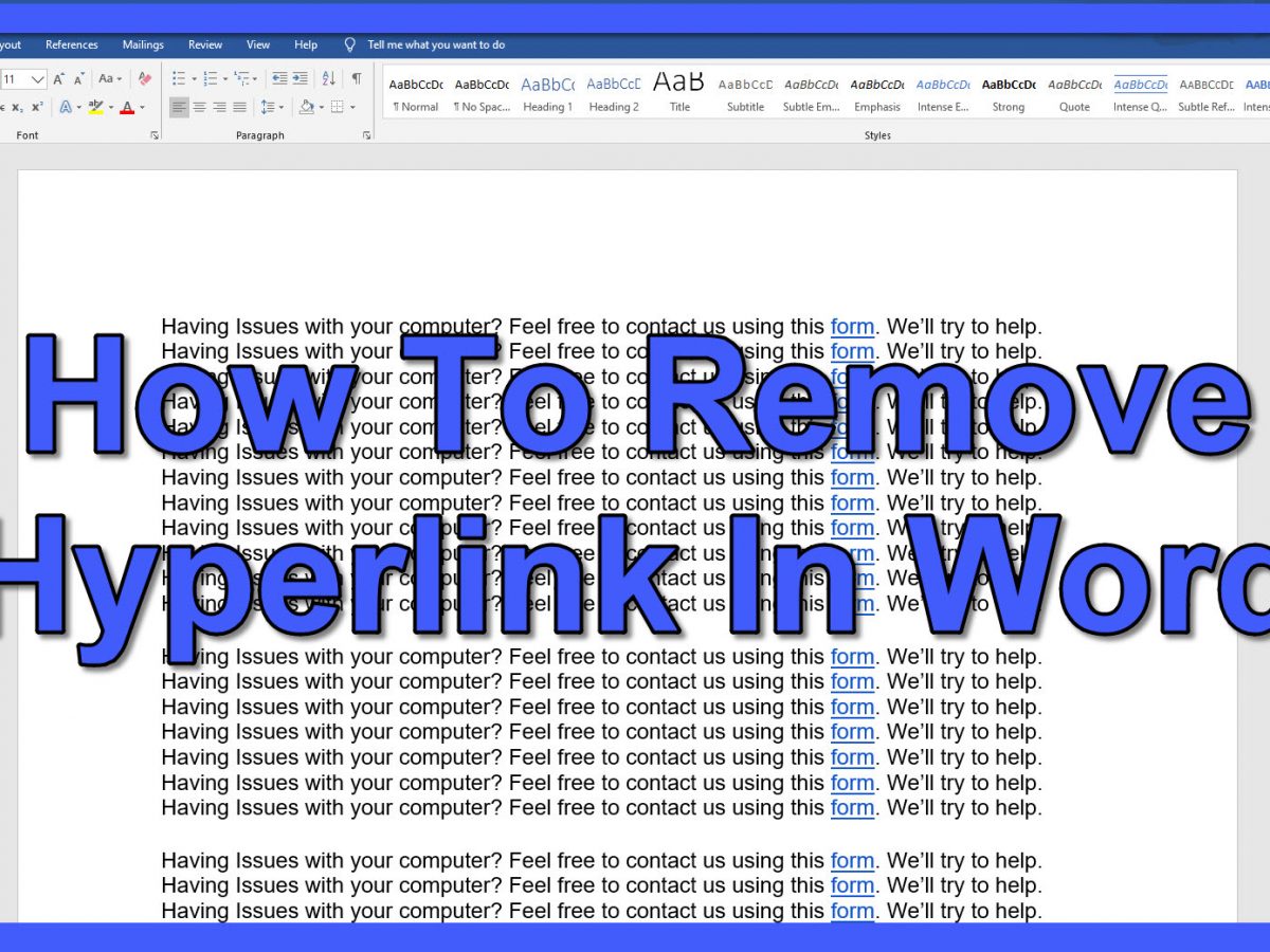 shortcut key to remove hyperlink in word