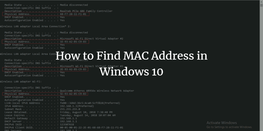 how to find a mac address on windows