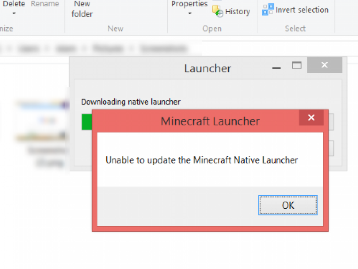unable to update the minecraft native launcher windows